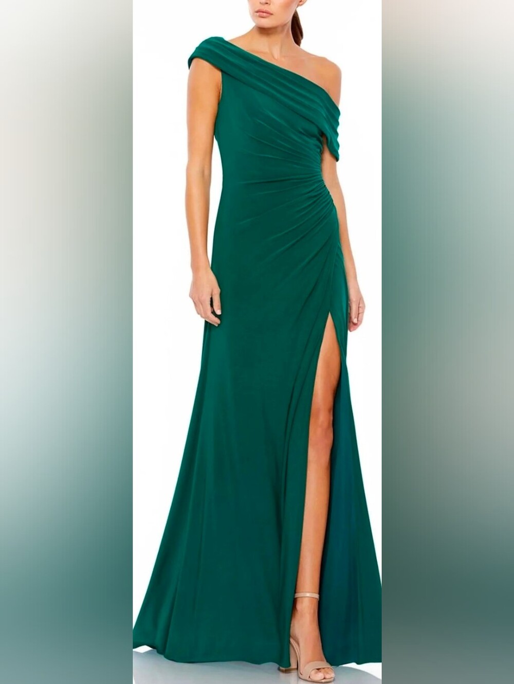 8 Mac Duggal Draped One Shoulder Maxi Dress in Emerald Size NWT Style #26517